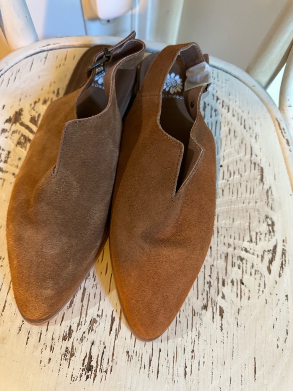 Yellow-box Freedah Brown Suede Pointed Toe Slingback Flats.  New without tags.